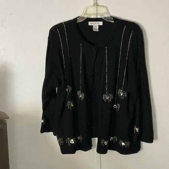 ARRIVISTE Black Cardigan with Silver Spider Accents - Picture 1 of 8